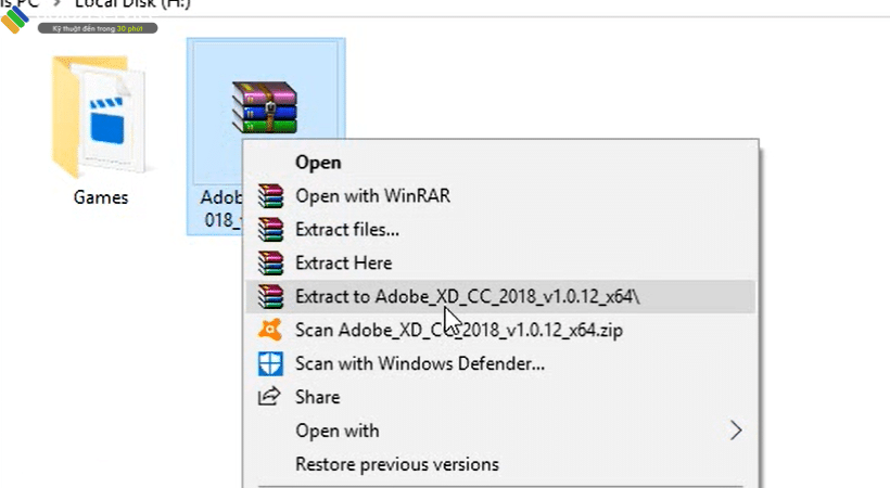 Giải nén file adobe xd 2018