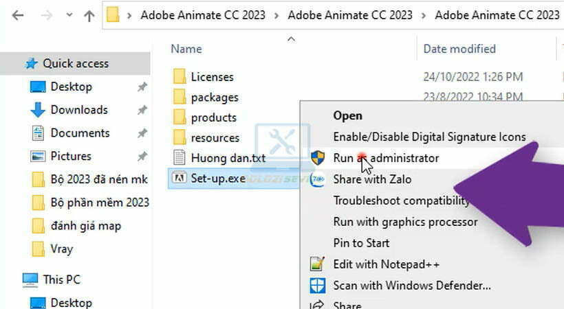 Khởi chạy file setup