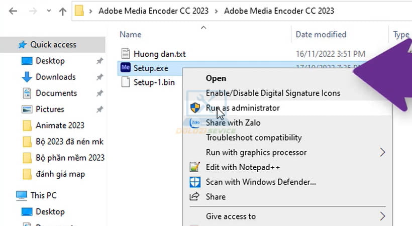 Chạy file setup