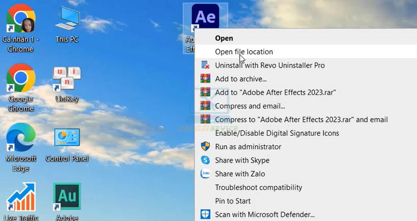 Chọn Open file location