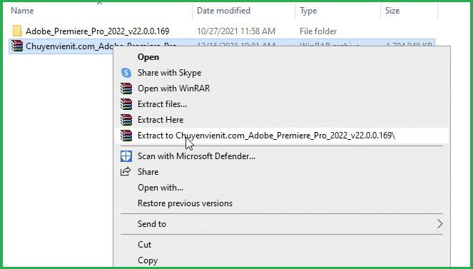 Hướng dẫn cài đặt Premiere 2022 và tải phần mềm nhanh chóng 2 Giải nén phần mềm Premiere Pro 2022