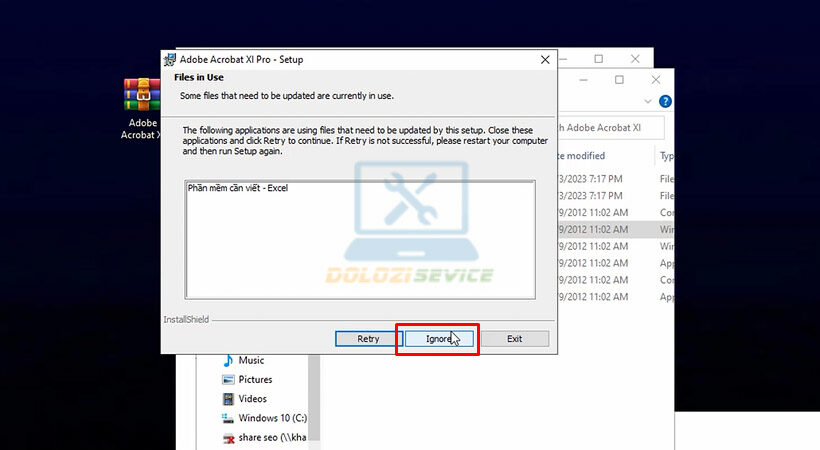 Tiến hành chọn Ignore.