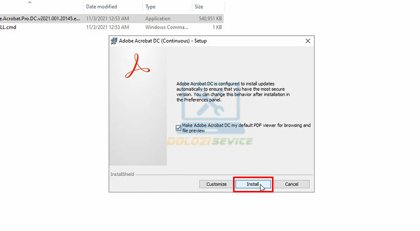 Tiến hành chọn Install Adobe Acrobat 2021.
