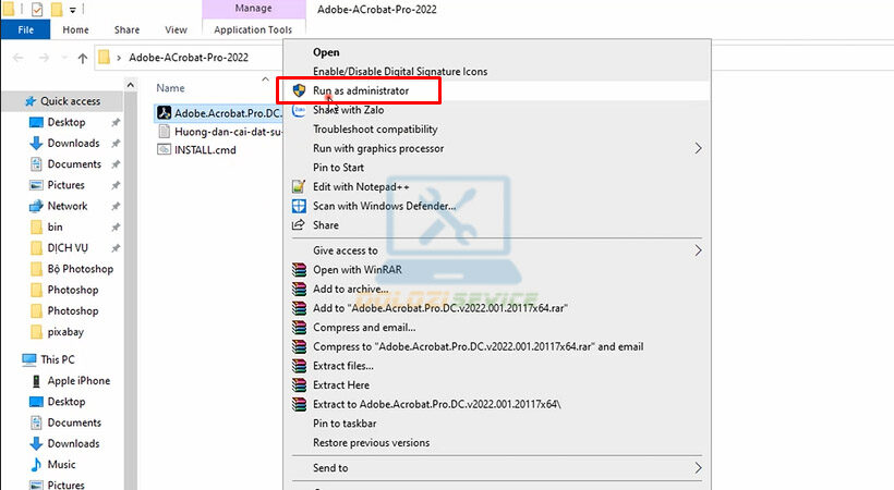 Cài đặt và tải Acrobat 2022: Hướng dẫn chi tiết cho người dùng 3 Khởi chạy file cài đặt bằng quyền Admin.