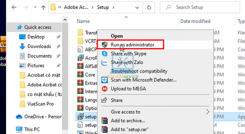 Chạy file Setup Acrobat