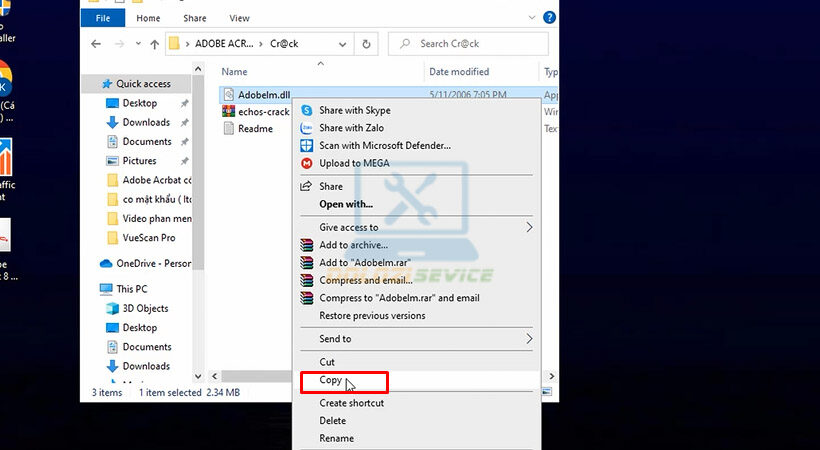 Hướng Dẫn Cài Đặt Acrobat 8 và Tải Phần Mềm Miễn Phí 15 Mở File Crack như hình sau đó Copy.