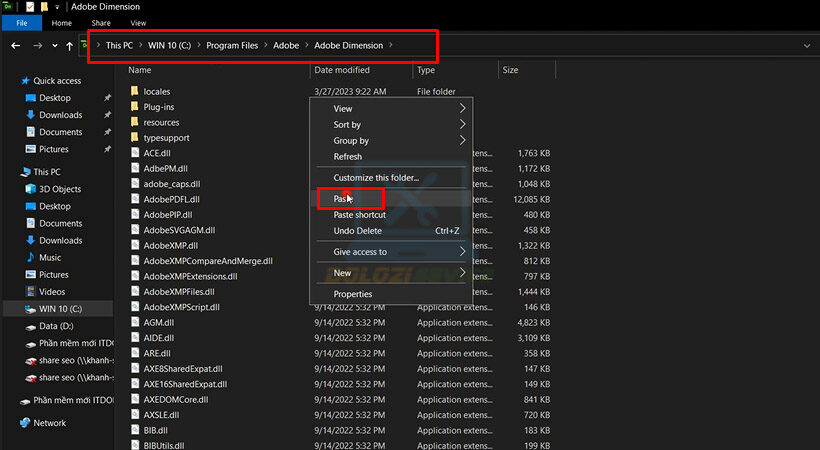 Mở đường dẫn như hình sau đó Paste file đã Copy vào đây.