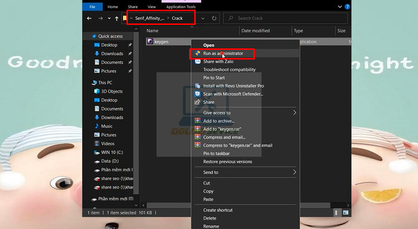 Mở File Crack tiến hành khởi chạy file như hình.