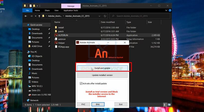 Chọn Install Adobe Animate 2015.
