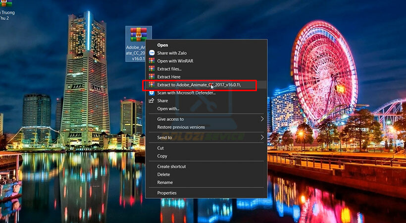 Giải nén file cài đặt Adobe Animate 2017.