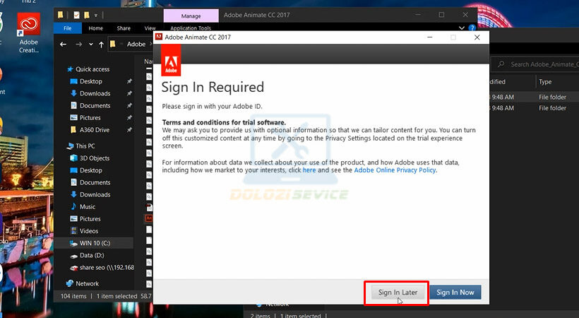 Tiến hành chọn Sign in later.