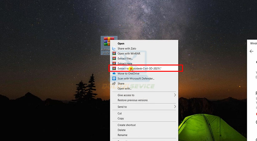 Giải nén tệp cài đặt Autodesk Civil 3D 2021.