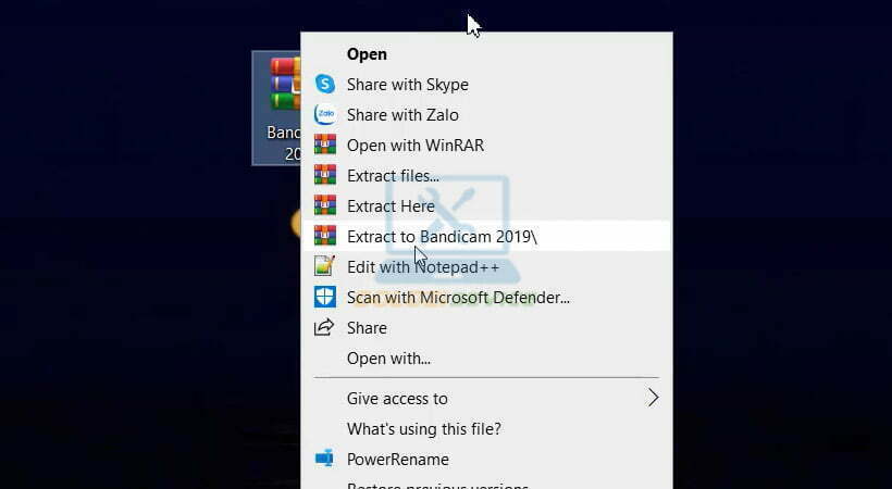 Giải nén file cài đặt Bandicam 2019
