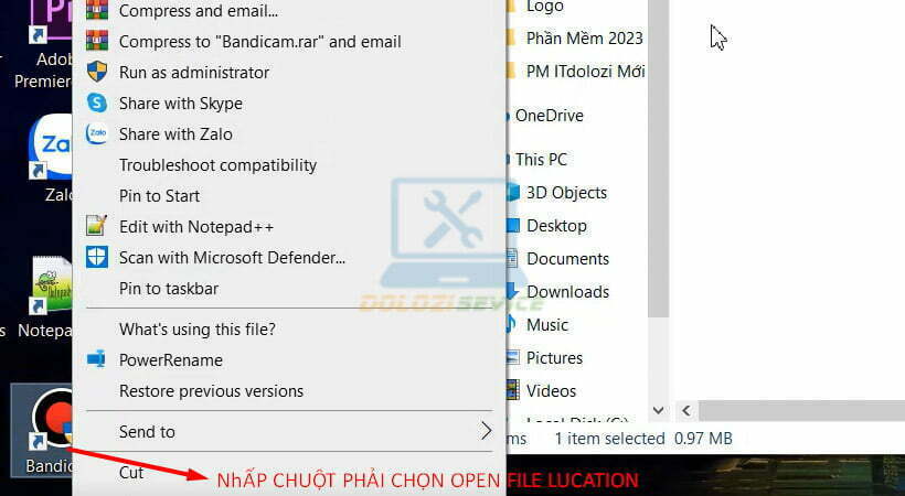 Mở thư mục cài đặt Bandicam 2019