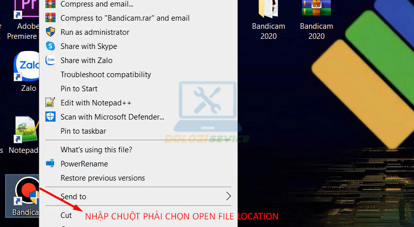Tiến hành mở vị trí cài đặt file Bandicam 2020.