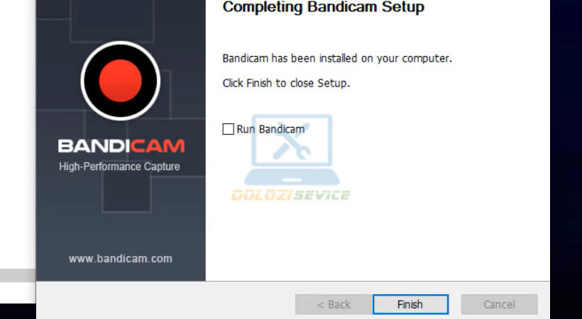 Chọn Finish để kết thúc cài đặt Bandicam 2020.