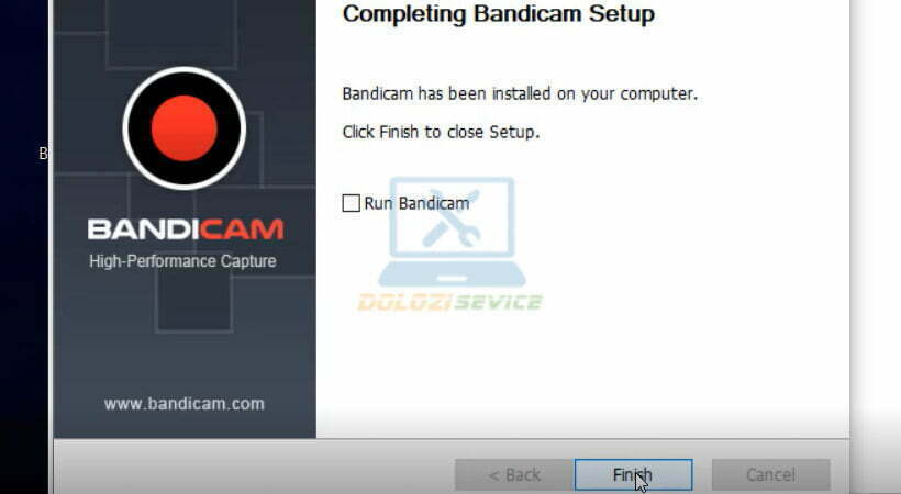 Chọn Finish hoàn thành cài đặt Bandicam 2022.
