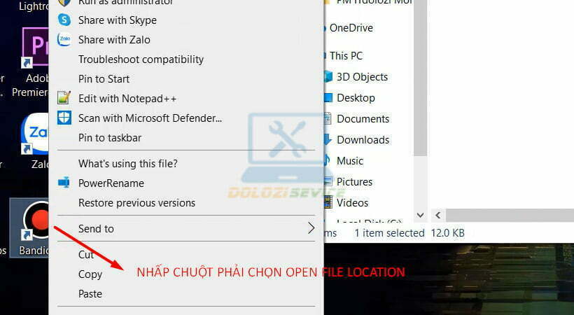 Mở vị trí cài đặt File Bandicam 2022.