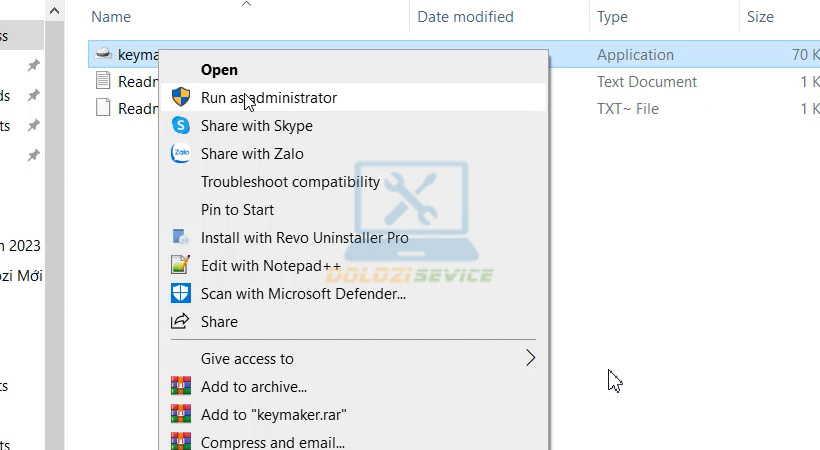 Khởi chạy file bằng quyền admin