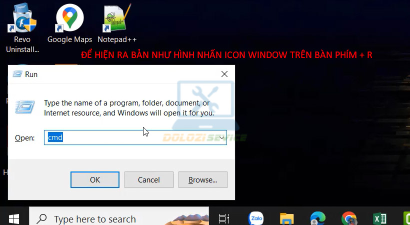 Nhấn cửa sổ chạy lệnh