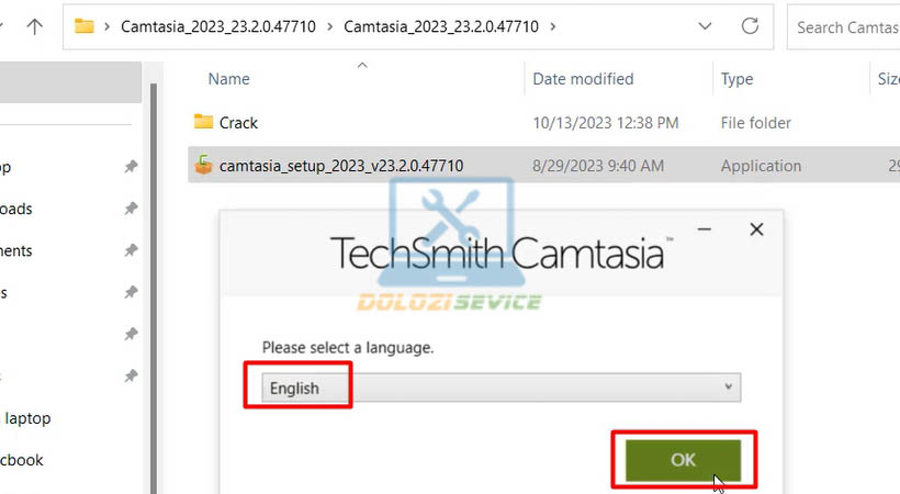 Chọn English rồi chọn OK.