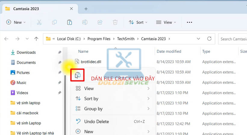 Dán file crack Camtasia 2023