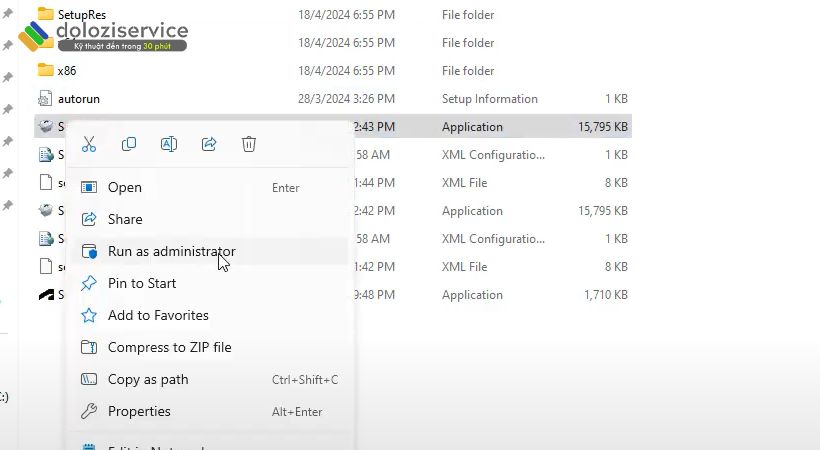 Chạy file Setup dưới quyền admin