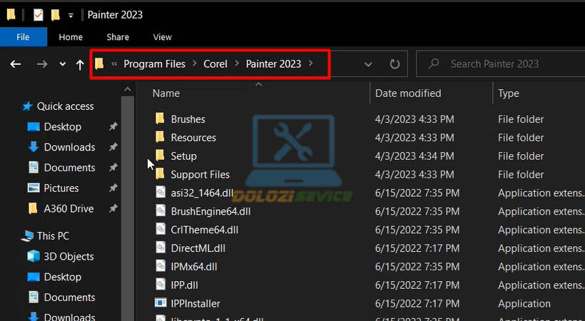 Truy cập vị trí cài đặt
