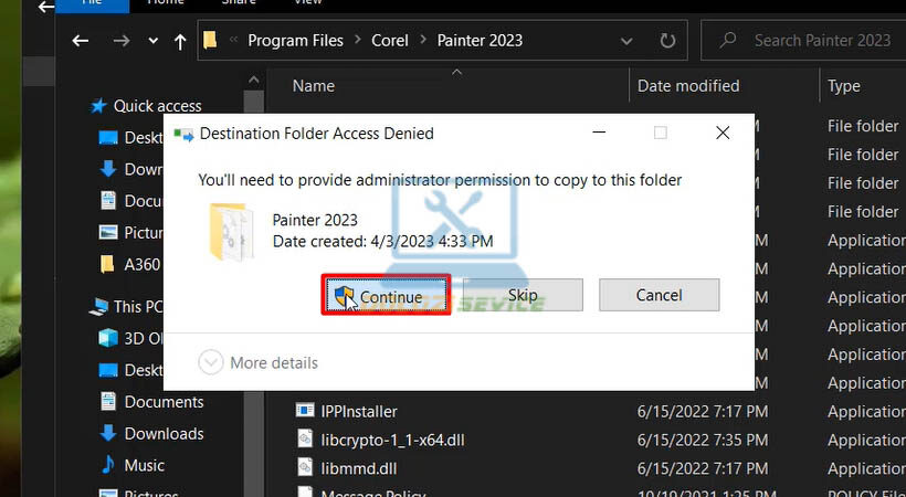 Nhấn Continue hoàn tất kích hoạt