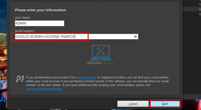 Dán Serial và tiếp tục