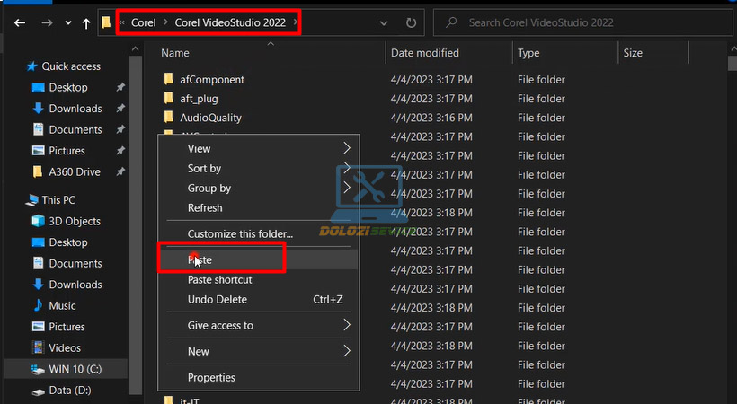 Dán file vào thư mục Corel VideoStudio 2022