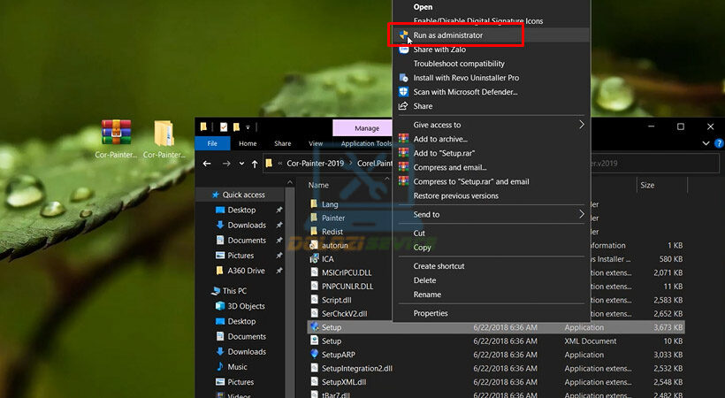 Mở file cài đặt với quyền Admin