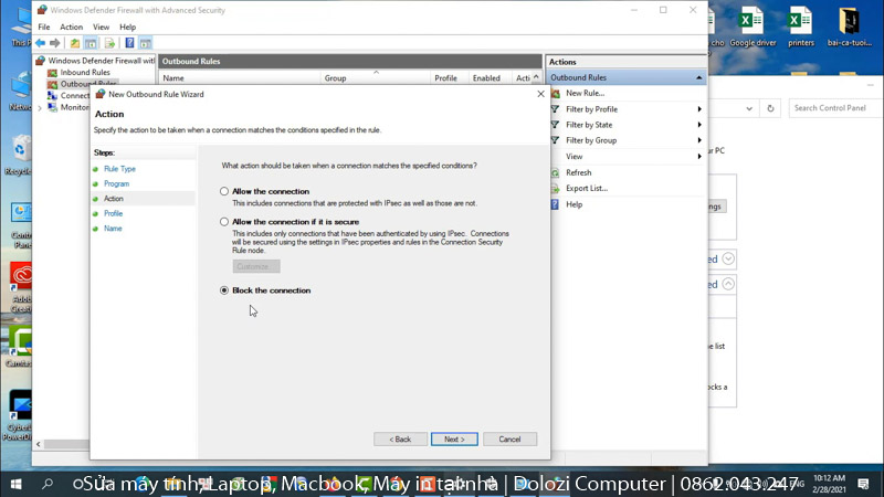 tích chọn Block the connection