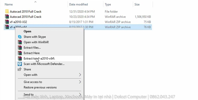 Giải nén file crack autocad 2010