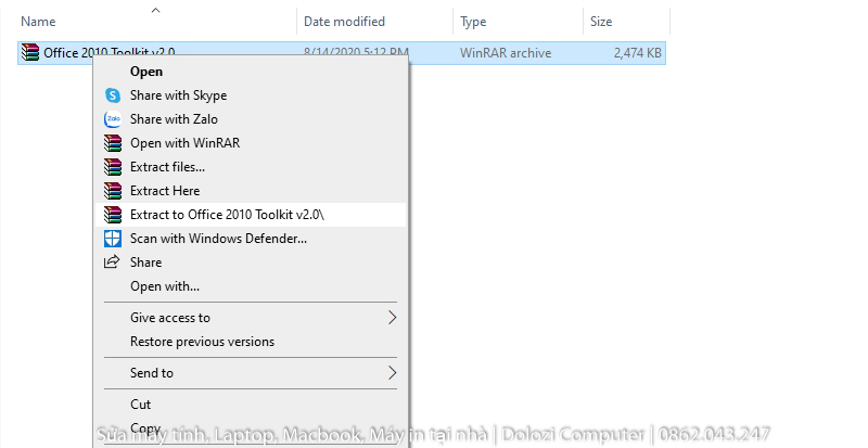 Giải nén phần mềm Crack Office 2010
