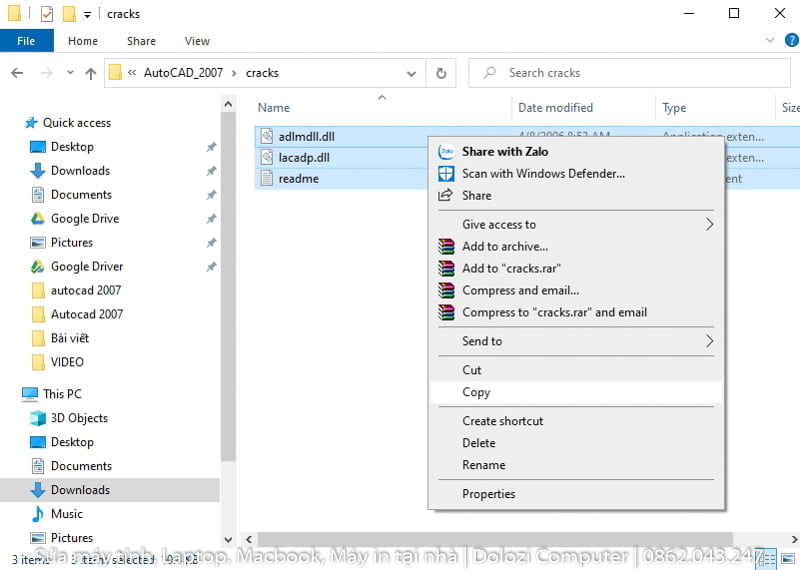 sau khi tải và cài xong ta tiến hành crack autocad 2007