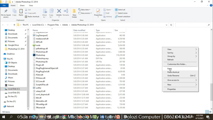Paste vào thư mục cài đặt Photoshop CC 2014 Full Crack