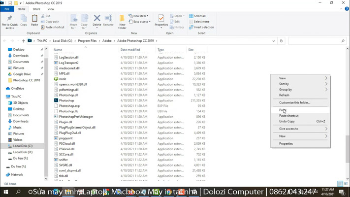 Paste vào thư mục cài đặt Photoshop CC 2014 Full Crack
