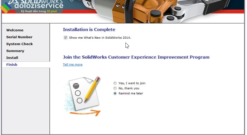 Nhấn Finish để hoàn thành phần setup
