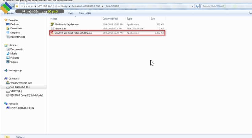 Chạy file SW2010-2014.Activator.GUI.SSQ.exe