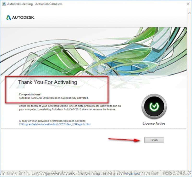 Kết quả sau khi kích hoạt thành công
