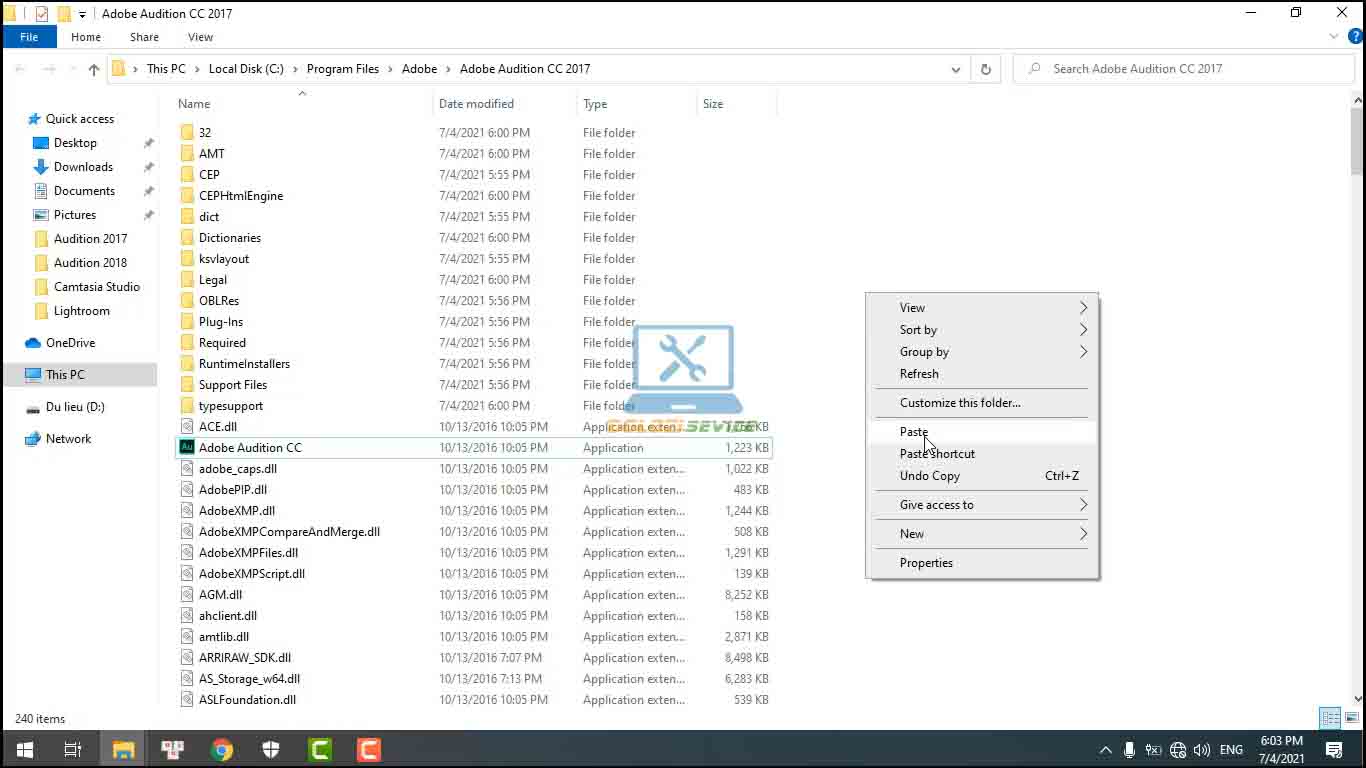 Dán vào thư mục cài đặt phần mềm Audition 2017
