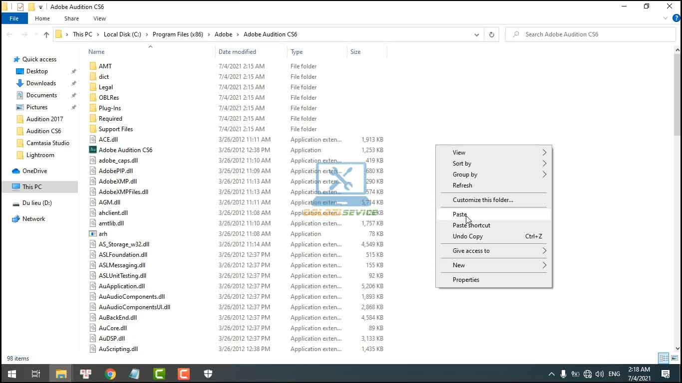 Dán vào thư mục cài đặt phần mềm Audition CS6