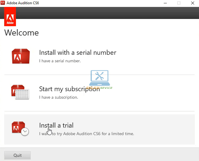 Chọn Install a trial