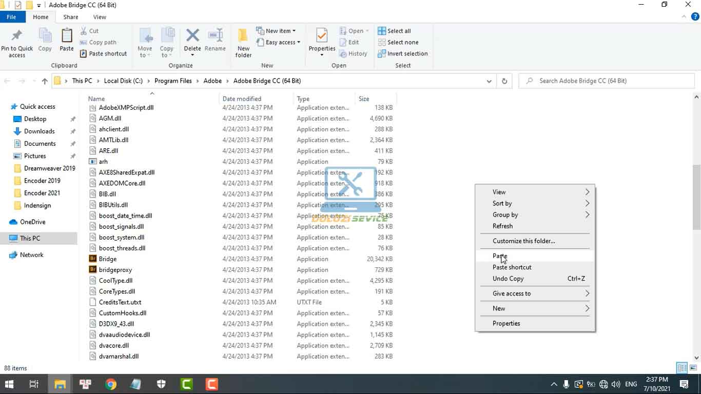 Dán File vừa Copy vào thư mục cài đặt Bridge 2015