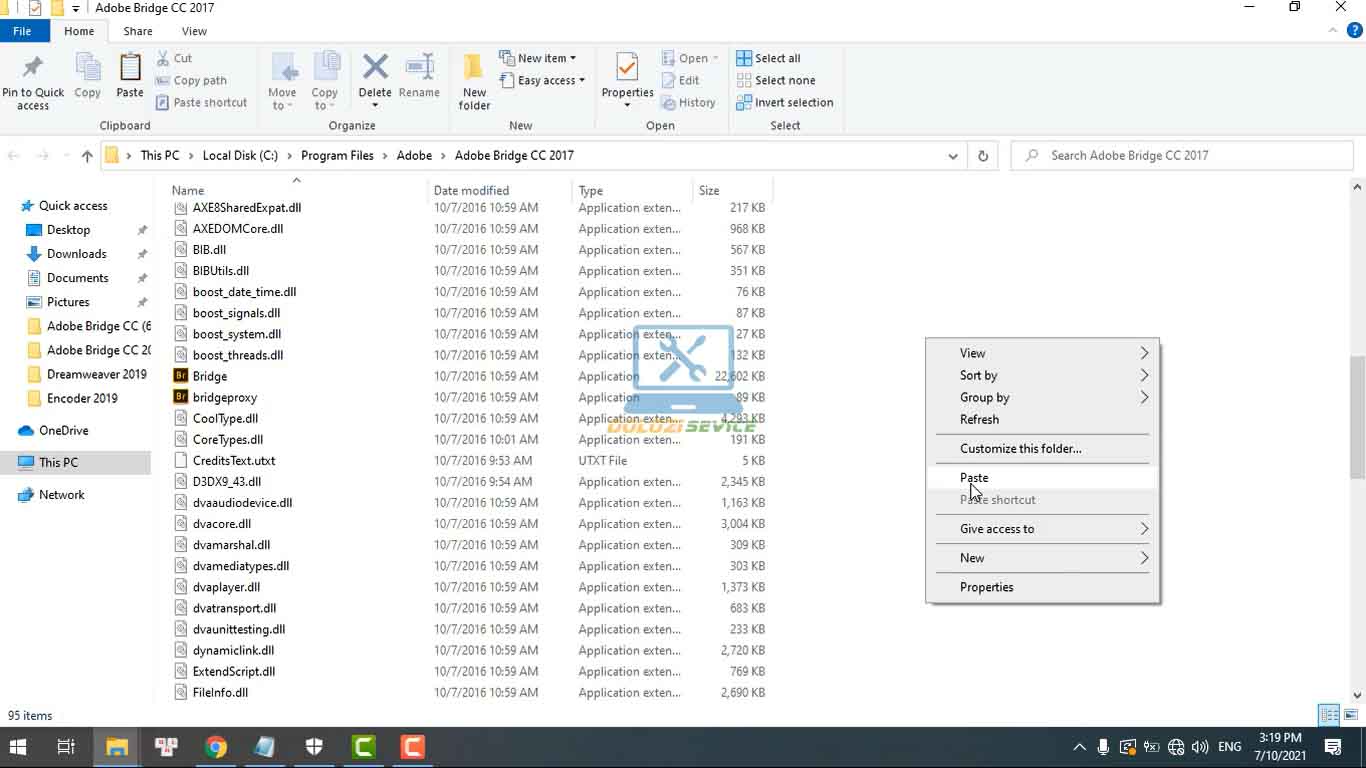 Dán vào thư mục cài đặt phần mềm Bridge 2017