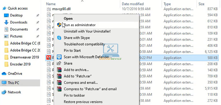 Chạy phần mềm kích hoạt với quyền Admin