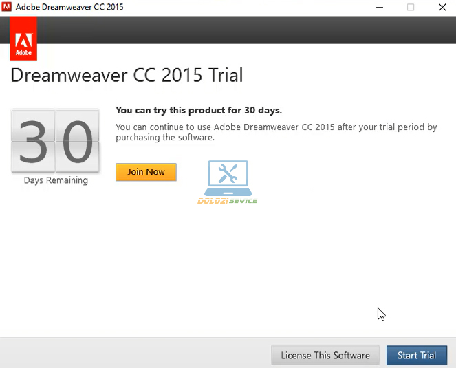 Cài đặt Dreamweaver 2015: Hướng dẫn và Tải phần mềm Miễn phí 12 Chọn Start Trial