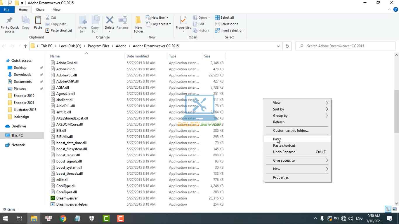 Cài đặt Dreamweaver 2015: Hướng dẫn và Tải phần mềm Miễn phí 15 Dán phần mềm kích hoạt vào thư mục cài đặt Dreamweaver 2015