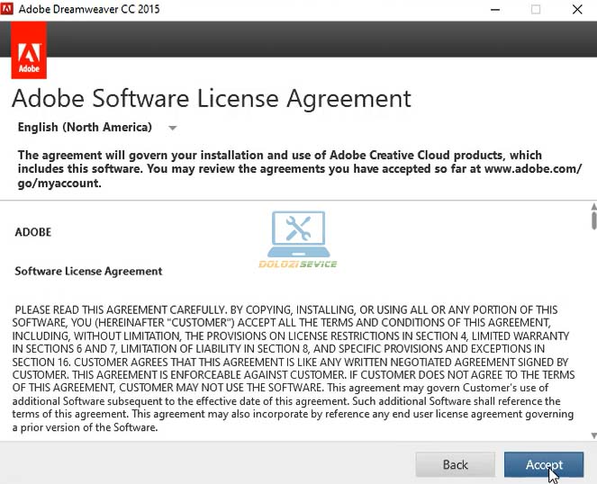 Cài đặt Dreamweaver 2015: Hướng dẫn và Tải phần mềm Miễn phí 8 Chọn Accept